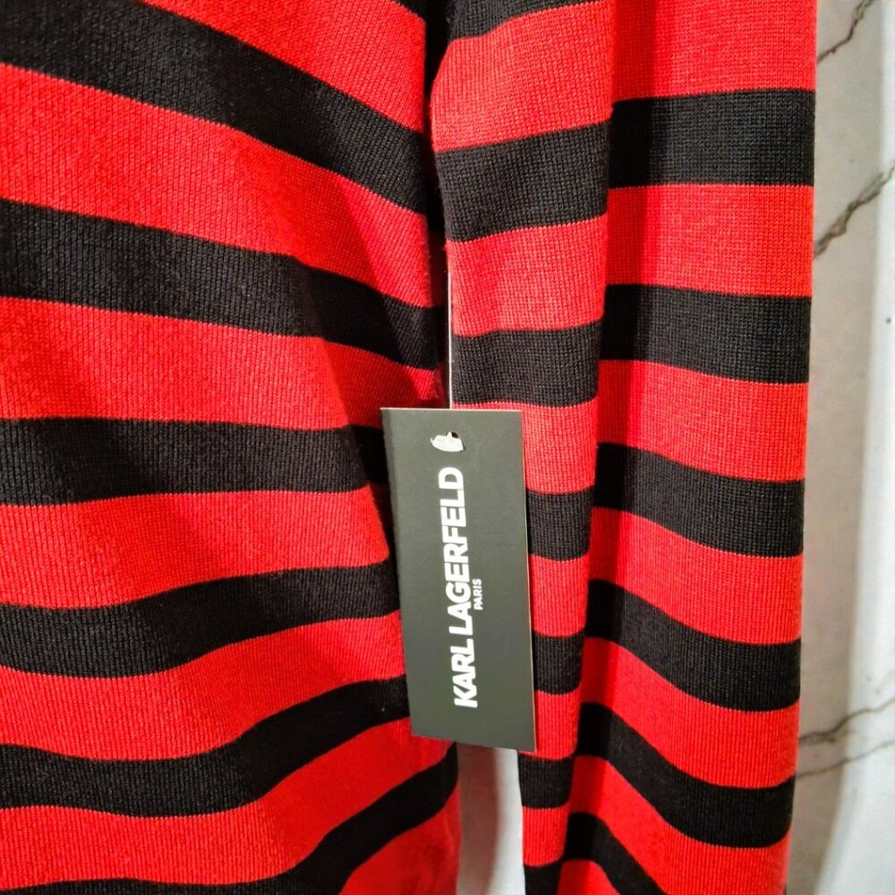 Karl Lagerfeld Paris Med (8-10) Red & Black Stripe Crewneck Sweater w/ Gold Pins - Picture 9 of 15